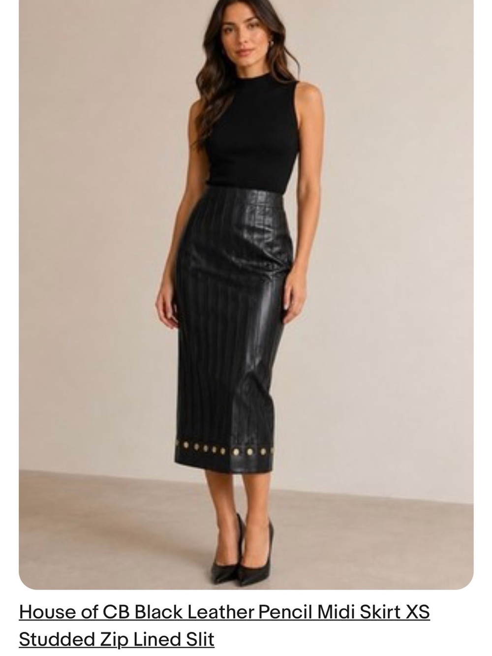 House of CB Black Faux Leather Studded Pencil Midi Skirt Excellent condition